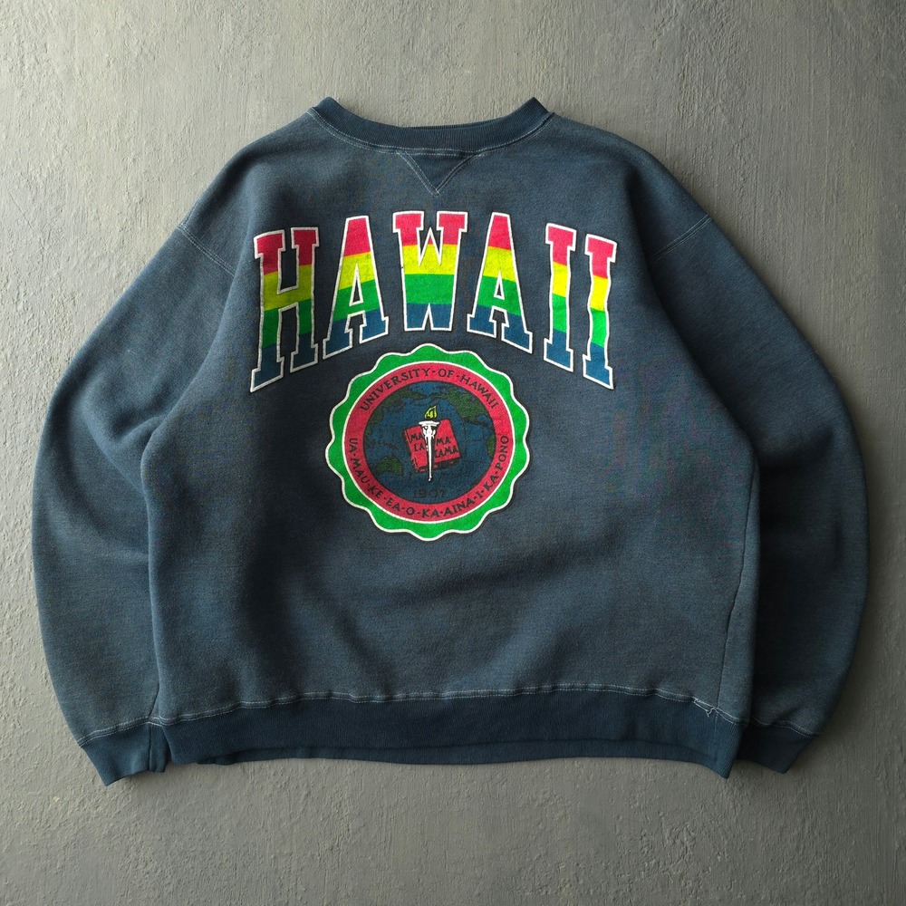 Vintage 90s Galt Sand Blue Sweatshirt Large Hawaii Rainbow Hand-Dyed